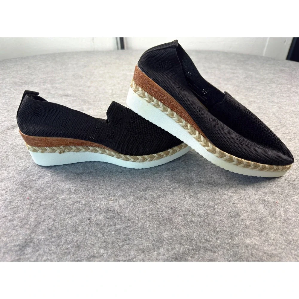 Unbranded Espadrille Platform Slip On Women Size 38 Black Knit Pointed Toe C901